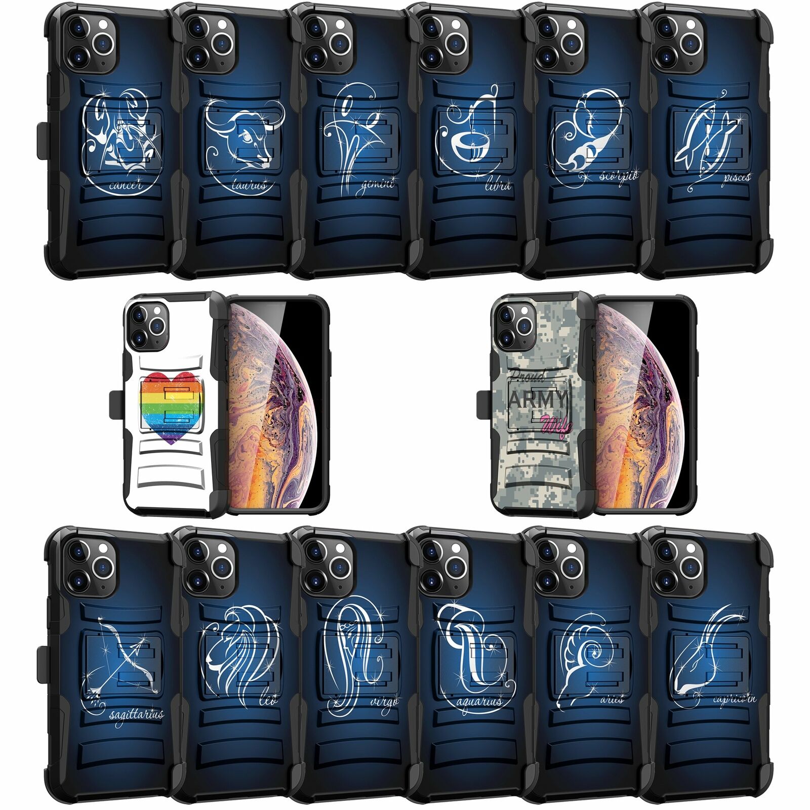 For Apple iPhone 11 PRO MAX 6.5 Holster & Kickstand Case Zodiac iPhone Cases AtlasCase 