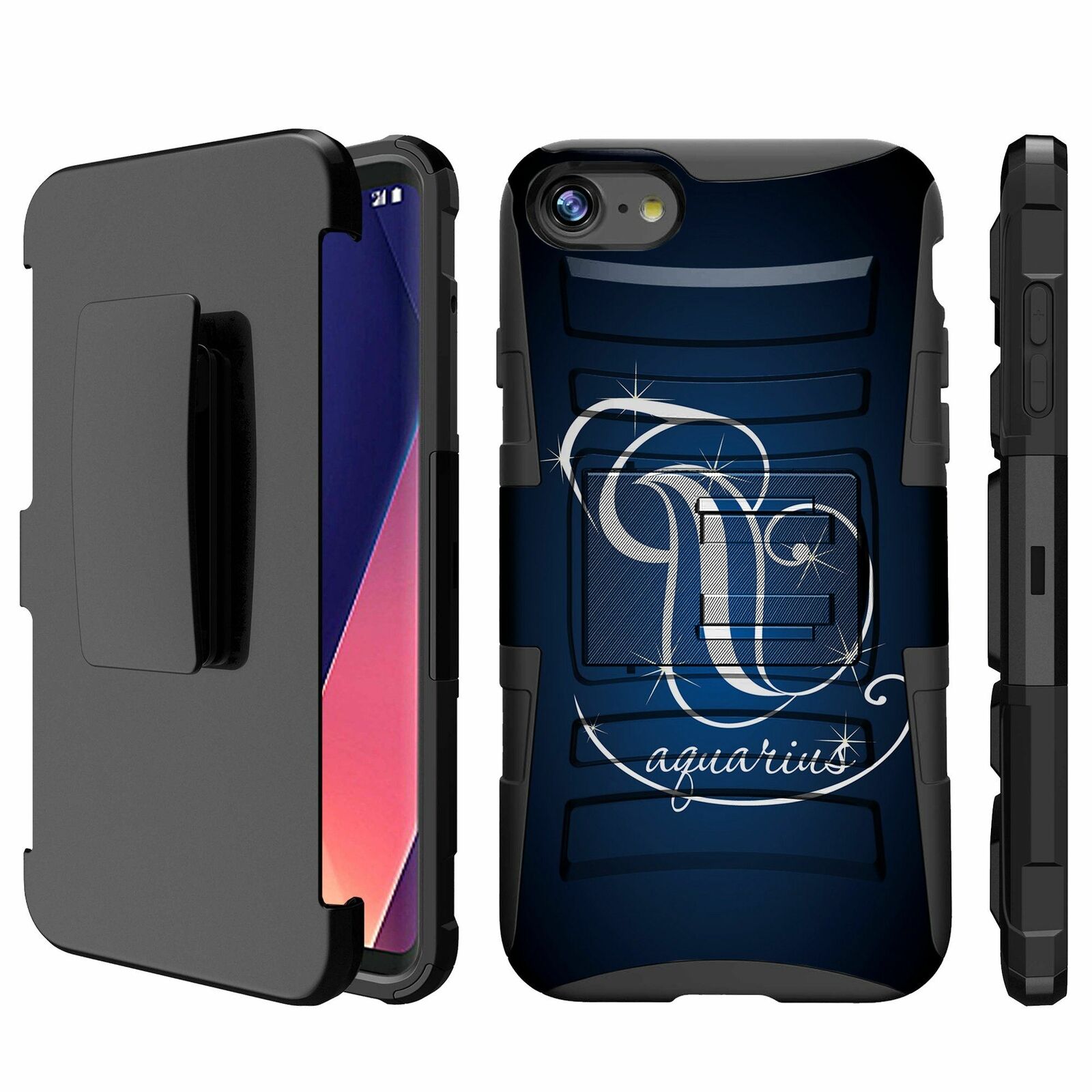 For Apple iPhone 8 | iPhone 8 2017 Holster & Kickstand Combo Case-Zodiac Signs iPhone Cases AtlasCase Aquarius 