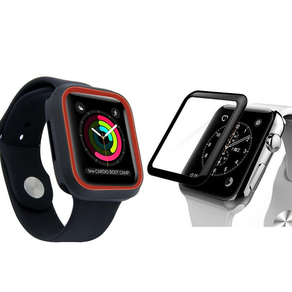 For Apple Watch Series 4 5 TPU Bumper Case+iWatch Screen Protector Cover 40/44mm dooqiwireless For iWatch Series 5 40mm Black and Red Case + Tempered Glass