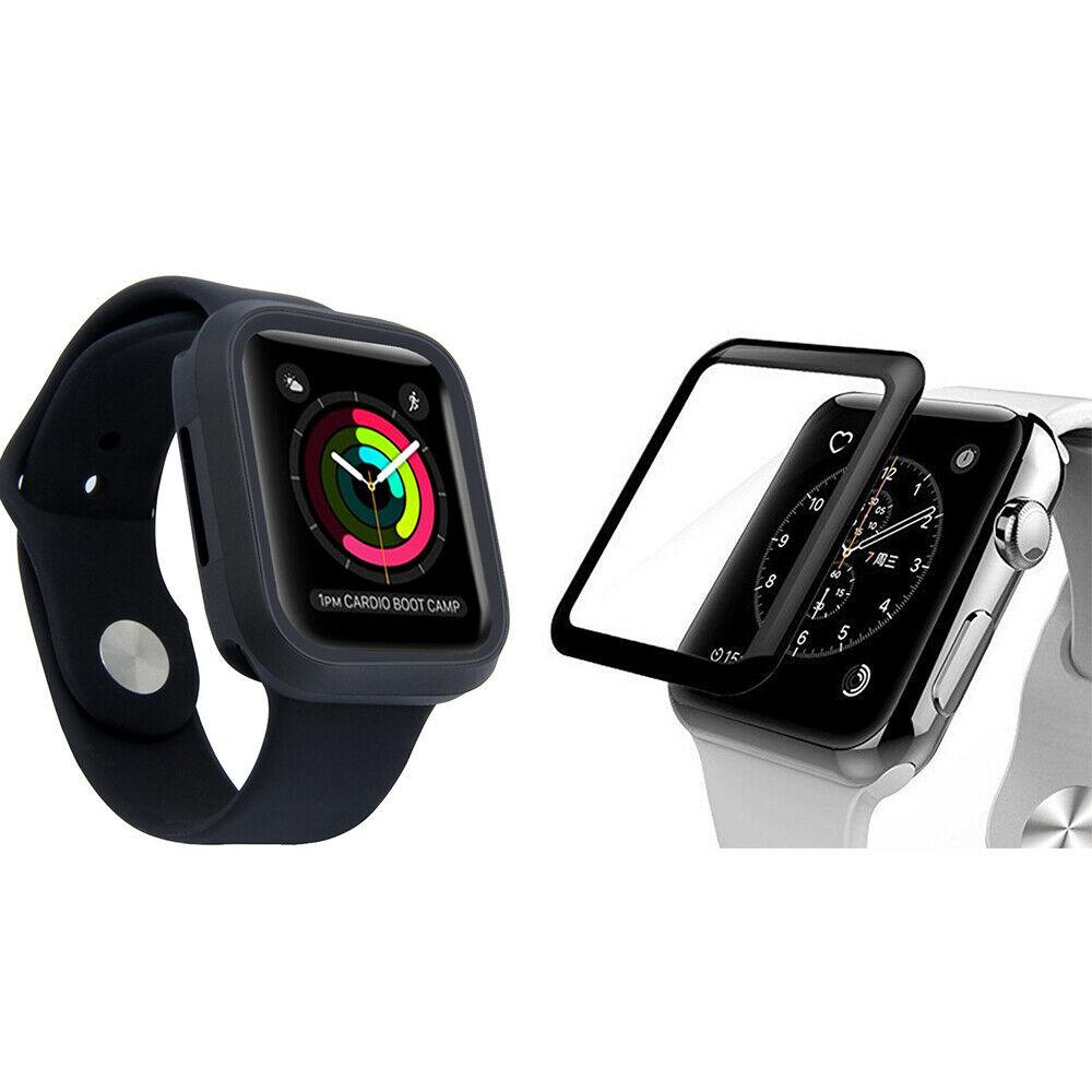 For Apple Watch Series 4 5 TPU Bumper Case+iWatch Screen Protector Cover 40/44mm dooqiwireless For iWatch Series 5 40mm Black Case + Tempered Glass