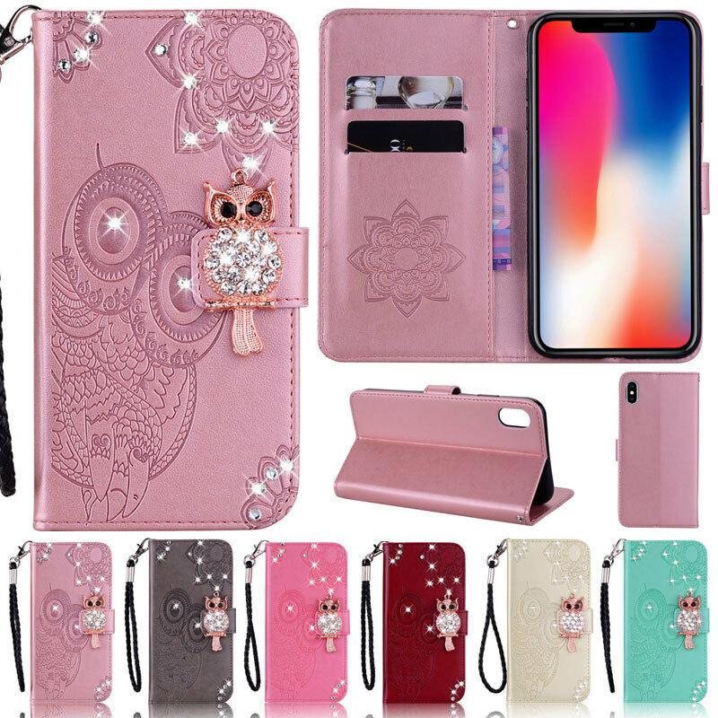 For iPhone 11 Pro 7 8 Plus X XR XS Max Bling Owl Wallet Leather Flip Cover Case runrun-2019runrun-2019 