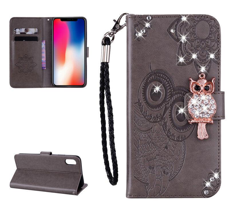 For iPhone 11 Pro 7 8 Plus X XR XS Max Bling Owl Wallet Leather Flip Cover Case runrun-2019runrun-2019 For Apple iPhone 7 4.7" Bling-Gray 