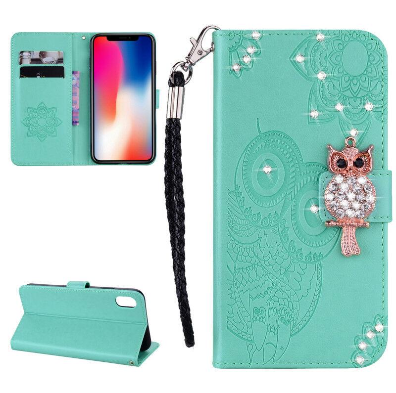 For iPhone 11 Pro 7 8 Plus X XR XS Max Bling Owl Wallet Leather Flip Cover Case runrun-2019runrun-2019 For Apple iPhone 7 4.7" Bling-Light Green 