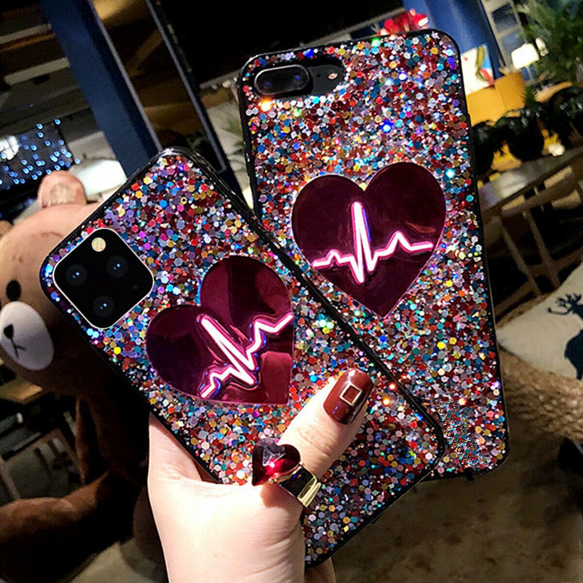 For iPhone 11 Pro Max 8 Plus 7 XS Max XR Bling Glitter Heart Cute Phone Case Cover casedeal2000 