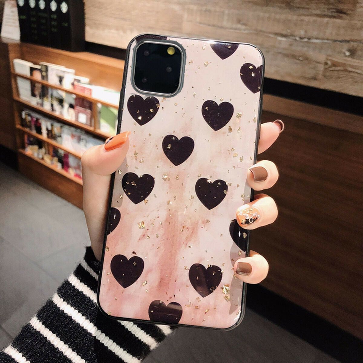 For Iphone 11 Pro Max 8 Plus 7 XS Max XR Cute Bling Glitter Girls Women Case Cover casedeal2000 For Apple iPhone 11 Pro Max Creay-White(Gold Foil&Love Heart) 