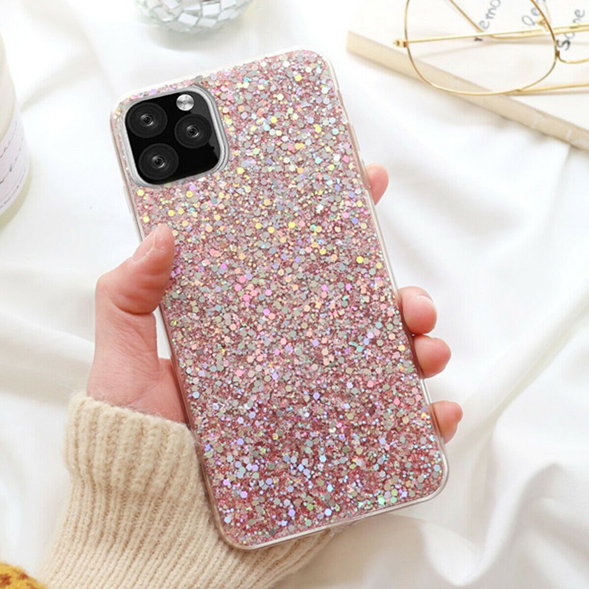 For Iphone 11 Pro Max 8 Plus 7 XS Max XR Cute Bling Glitter Girls Women Case Cover casedeal2000 For Apple iPhone 11 Pro Max Pink (Bling Back & Clear Bumper) 