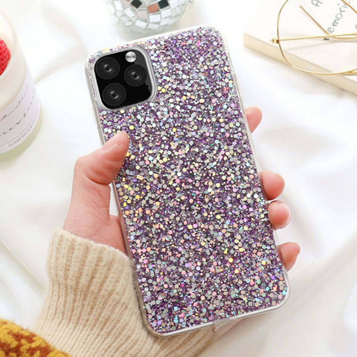 For Iphone 11 Pro Max 8 Plus 7 XS Max XR Cute Bling Glitter Girls Women Case Cover casedeal2000 For Apple iPhone 11 Pro Max Purple (Bling Back & Clear Bumper) 