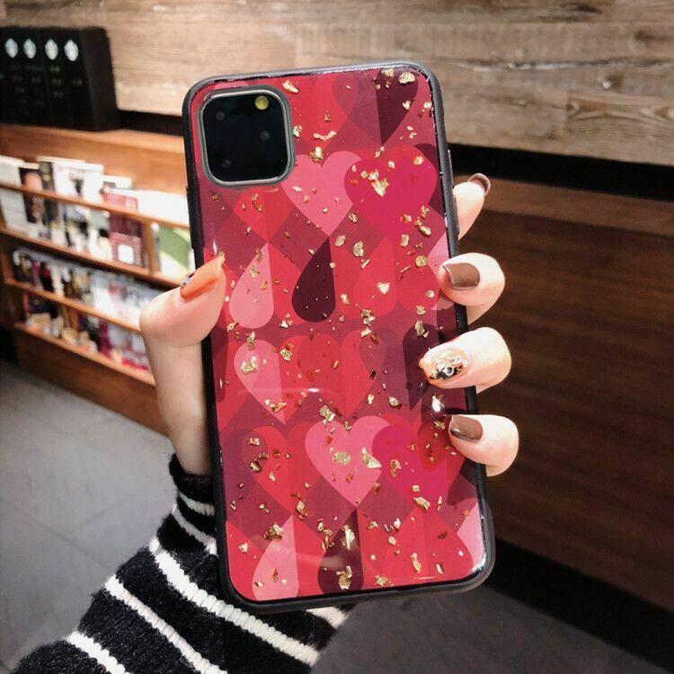 For Iphone 11 Pro Max 8 Plus 7 XS Max XR Cute Bling Glitter Girls Women Case Cover casedeal2000 For Apple iPhone 11 Pro Max Red(Gold Foil&Love Heart) 