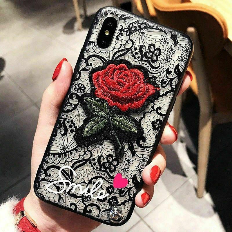 For iPhone 11 Pro Max 8 Plus 7 XS MAX XR Mandala Lace Flower Cute Phone Case Cover casedeal2000 For Apple iPhone XS Max Black Lace with Rose Flower 