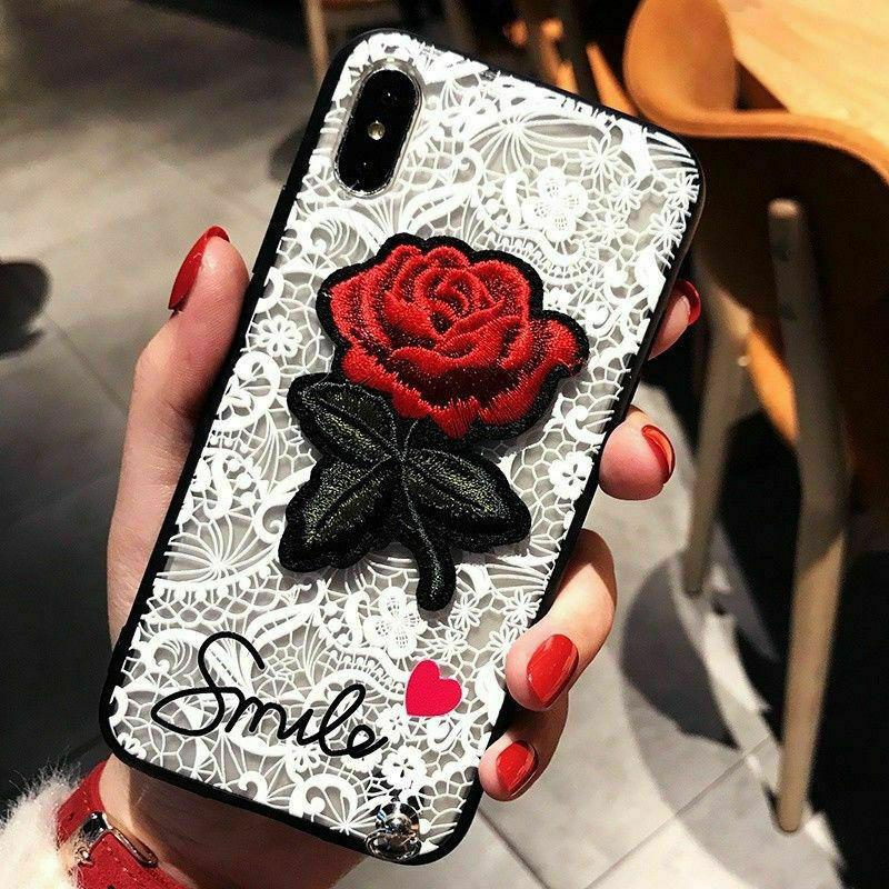 For iPhone 11 Pro Max 8 Plus 7 XS MAX XR Mandala Lace Flower Cute Phone Case Cover casedeal2000 For Apple iPhone XS Max White Lace with Rose Flower 