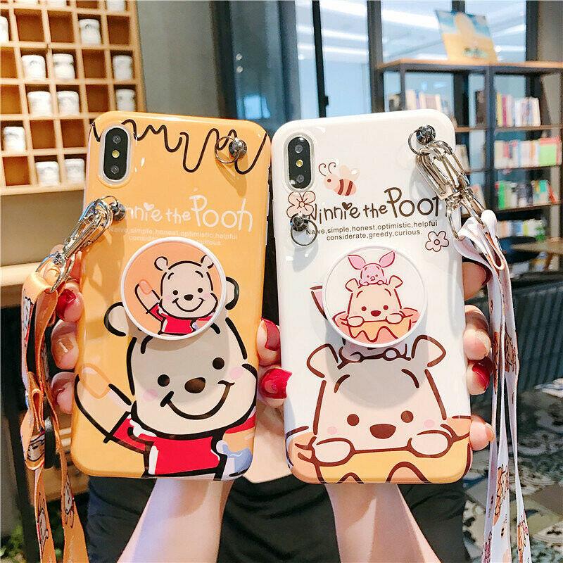 For iPhone 11 Pro Max XS 7 8+ Cute Minnie Mickey Strap Case Cover & Stand Holder new_case_covernew_case_cover 