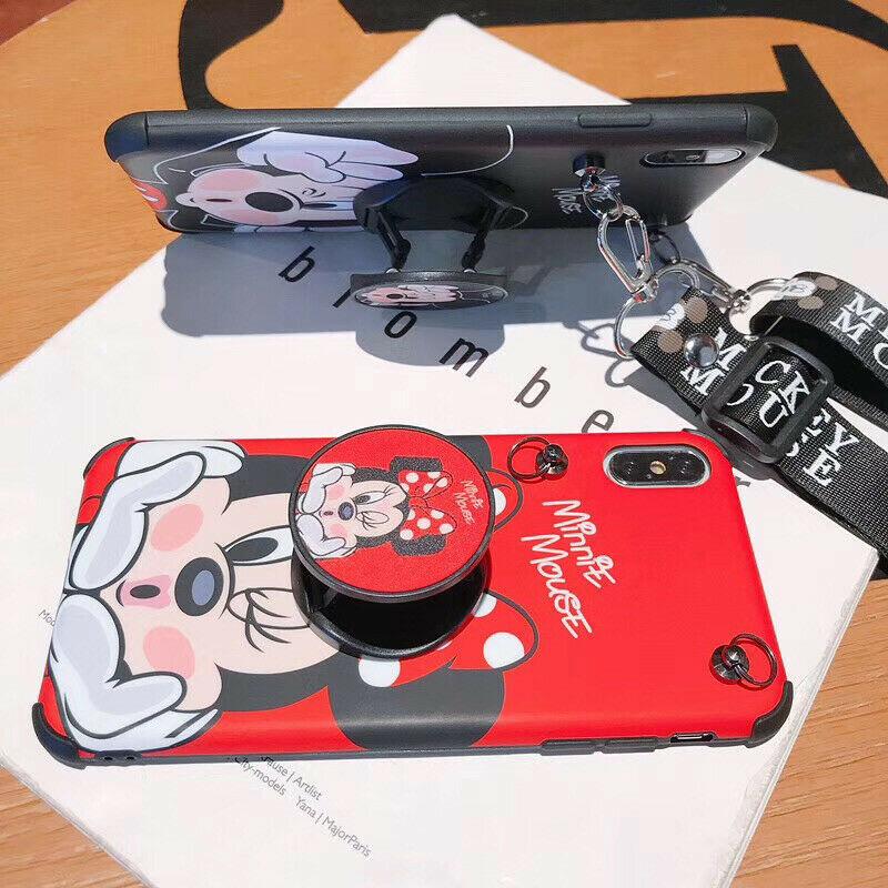 For iPhone 11 Pro Max XS 7 8+ Cute Minnie Mickey Strap Case Cover & Stand Holder new_case_covernew_case_cover 