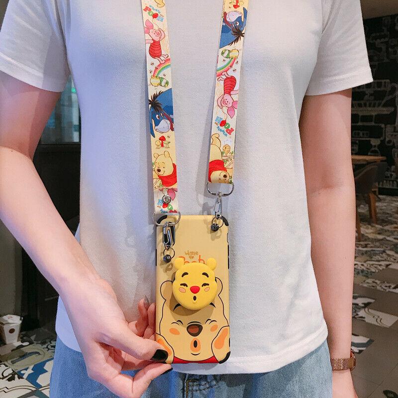 For iPhone 11 Pro Max XS 7 8+ Cute Minnie Mickey Strap Case Cover & Stand Holder new_case_covernew_case_cover Winnie + Holder + Necklace For iPhone 6 6S 4.7" 