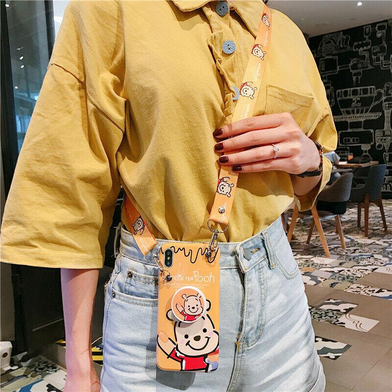 For iPhone 11 Pro Max XS 7 8+ Cute Minnie Mickey Strap Case Cover & Stand Holder new_case_covernew_case_cover Yellow Winnie + Holder + Necklace For iPhone 6 6S 4.7" 