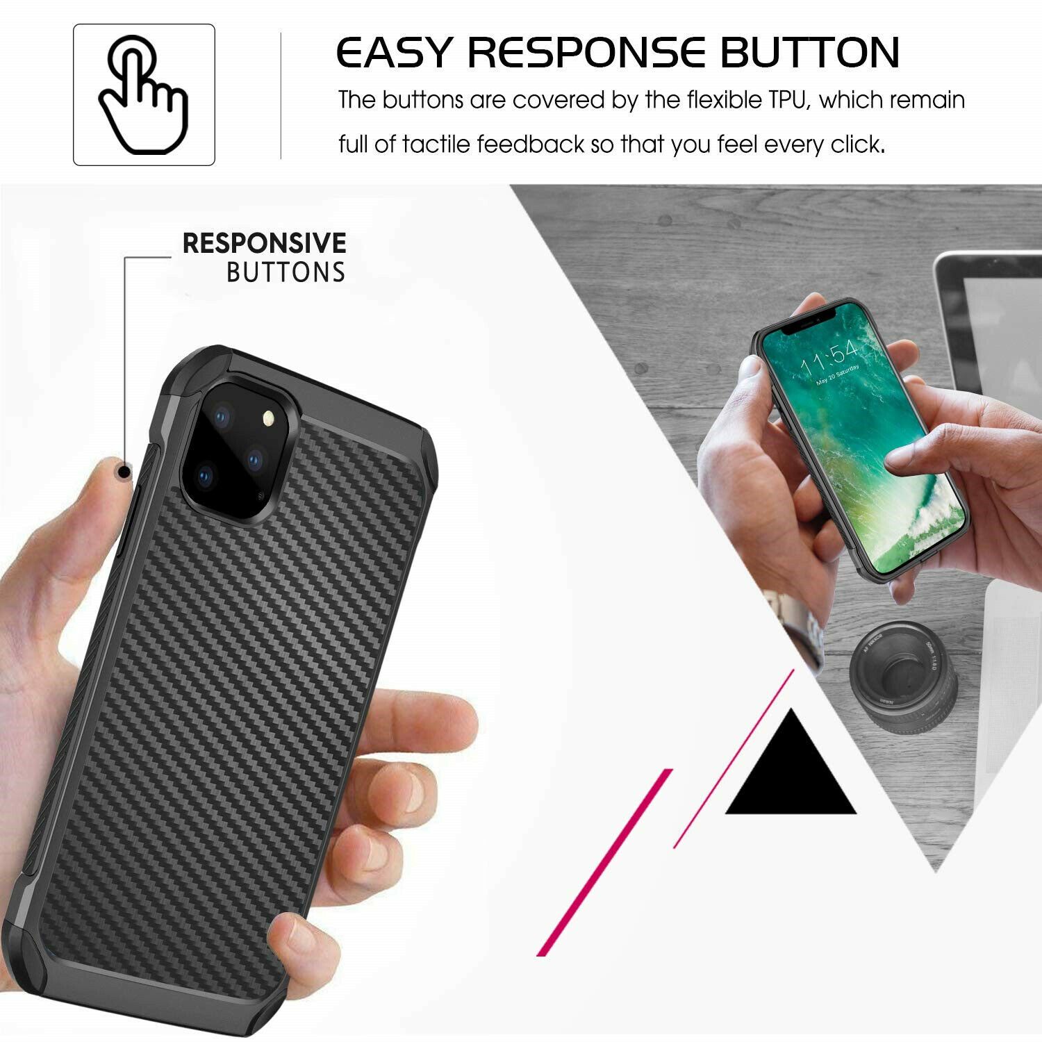 For iPhone 11/Pro/Max/XS Max/XR/X/8/7/Plus Carbon Fiber Hard Case+Tempered Glass dz-techdz-tech 