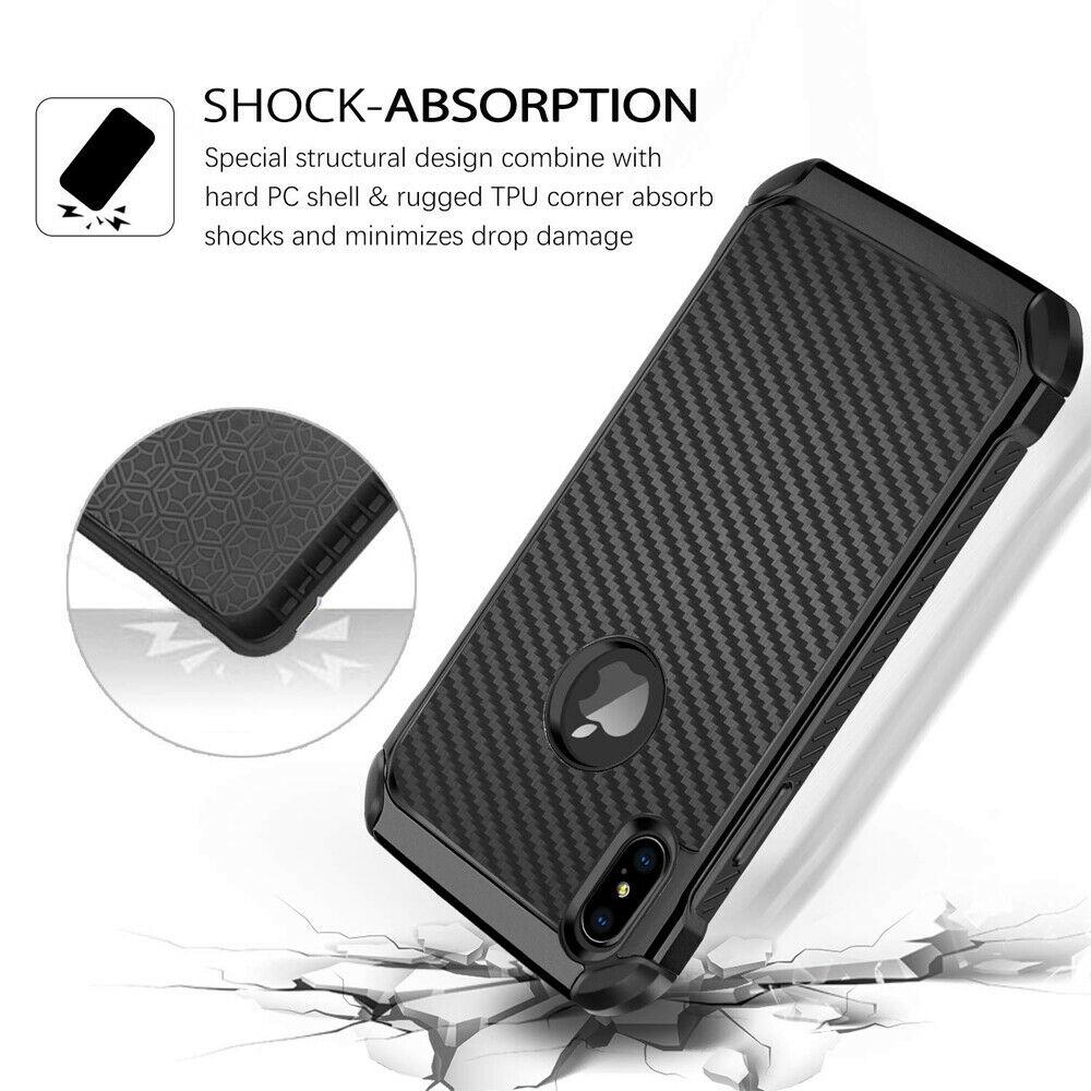 For iPhone 11/Pro/Max/XS Max/XR/X/8/7/Plus Carbon Fiber Hard Case+Tempered Glass dz-techdz-tech 