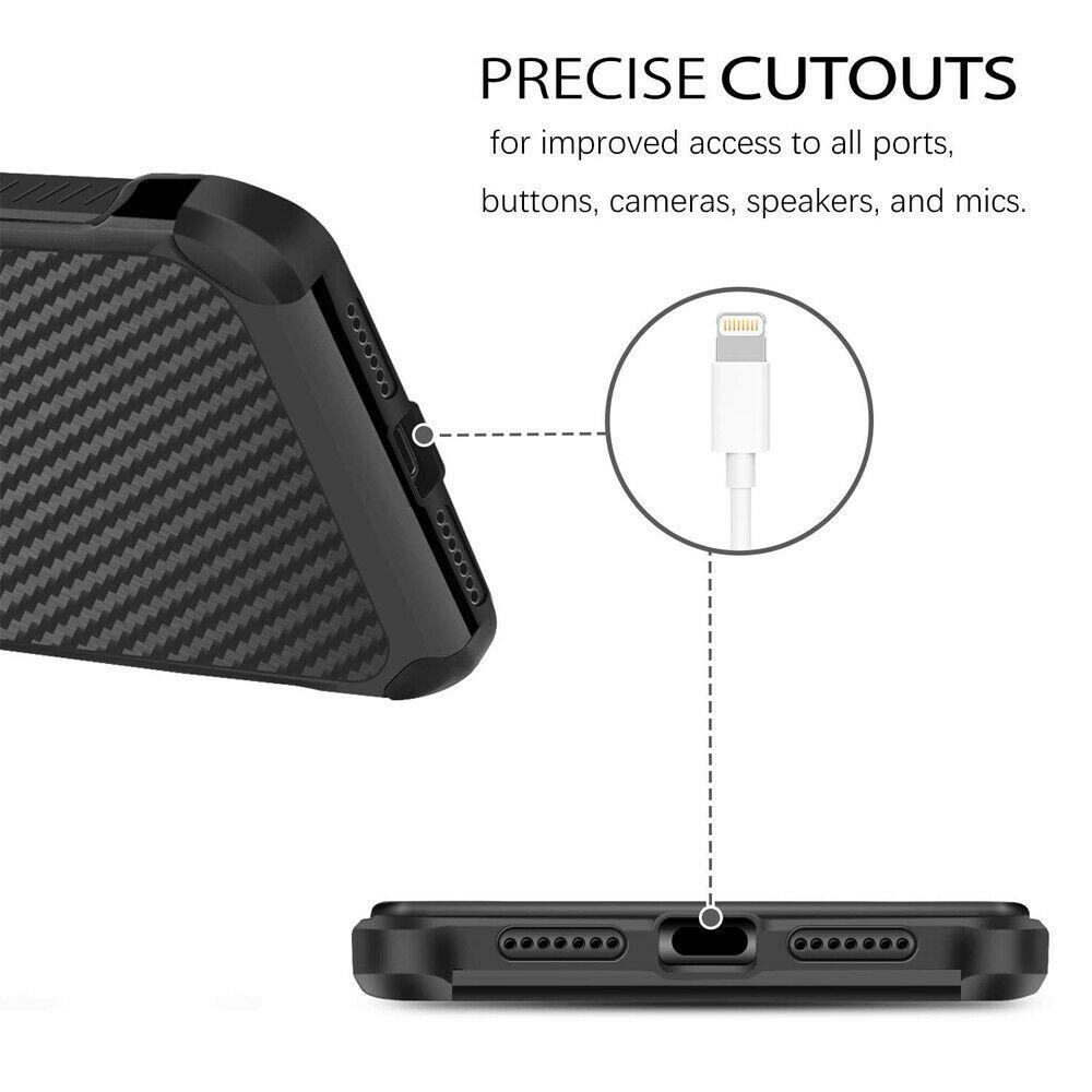 For iPhone 11/Pro/Max/XS Max/XR/X/8/7/Plus Carbon Fiber Hard Case+Tempered Glass dz-techdz-tech 