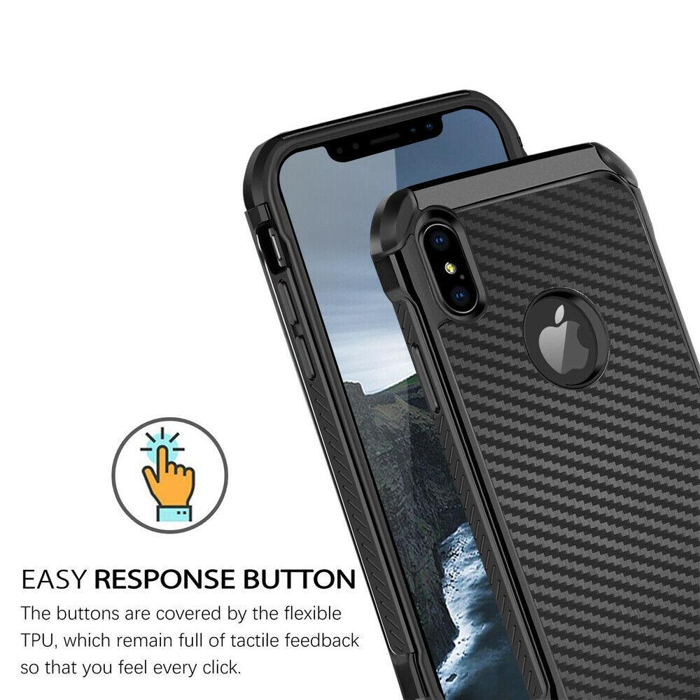 For iPhone 11/Pro/Max/XS Max/XR/X/8/7/Plus Carbon Fiber Hard Case+Tempered Glass dz-techdz-tech 