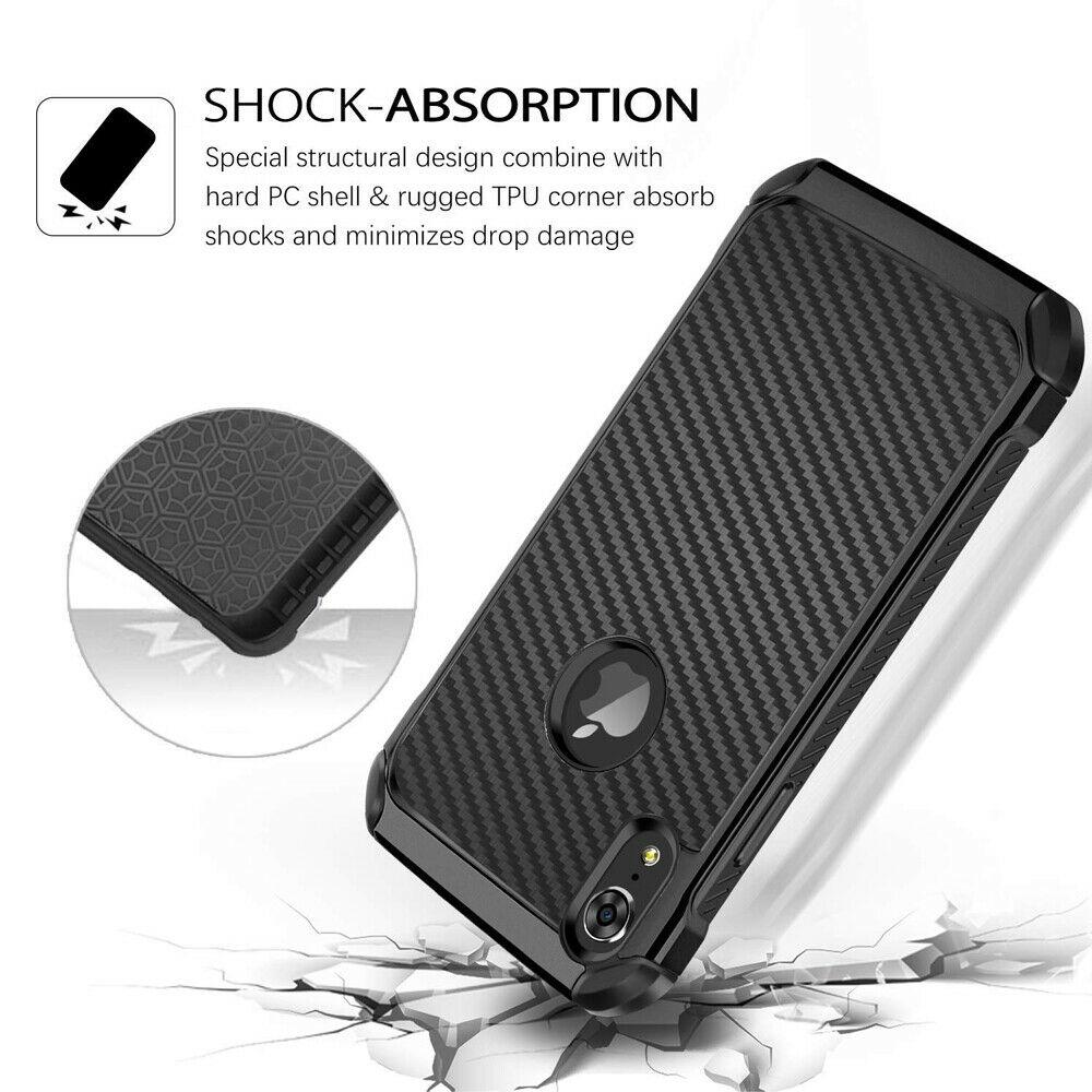 For iPhone 11/Pro/Max/XS Max/XR/X/8/7/Plus Carbon Fiber Hard Case+Tempered Glass dz-techdz-tech 