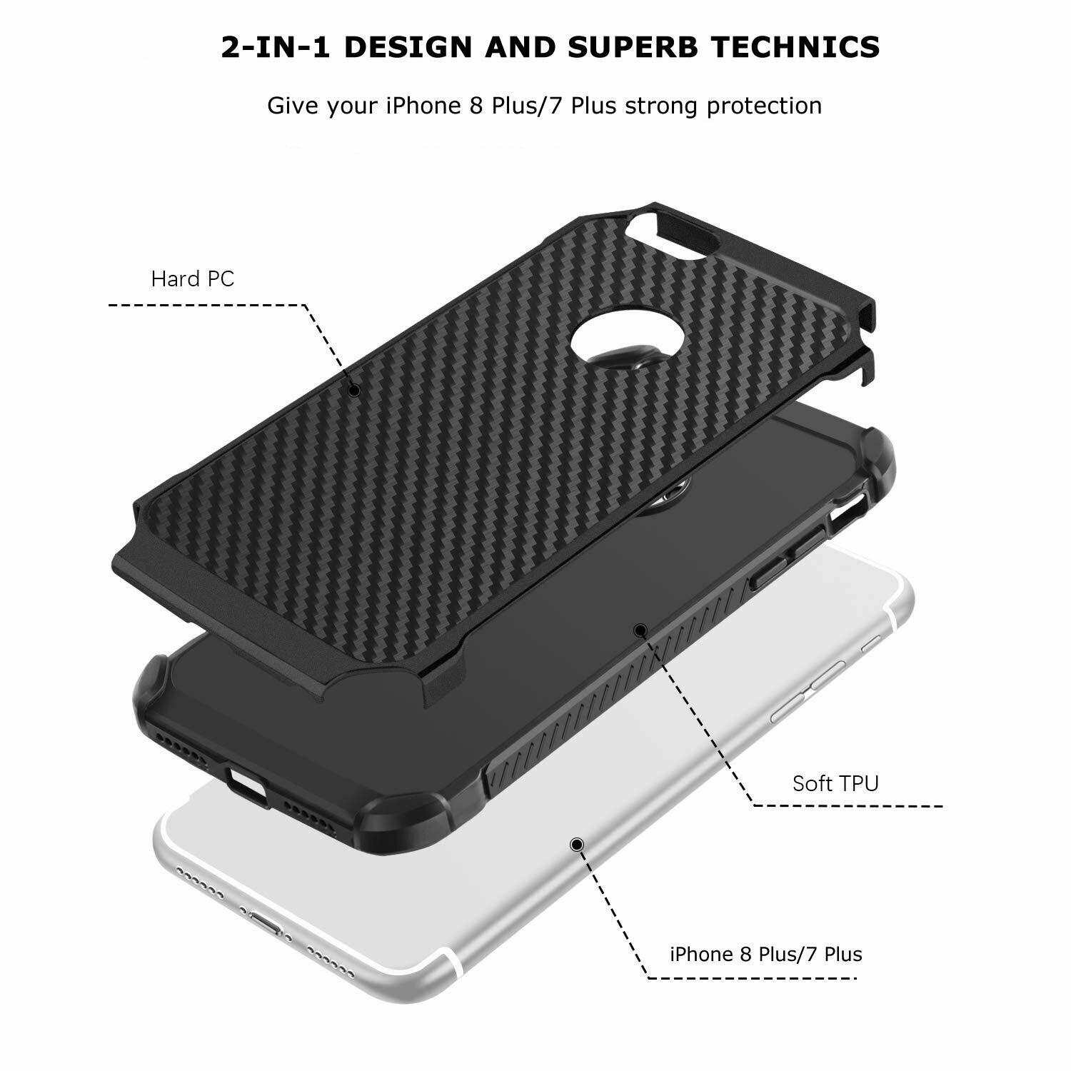 For iPhone 11/Pro/Max/XS Max/XR/X/8/7/Plus Carbon Fiber Hard Case+Tempered Glass dz-techdz-tech 