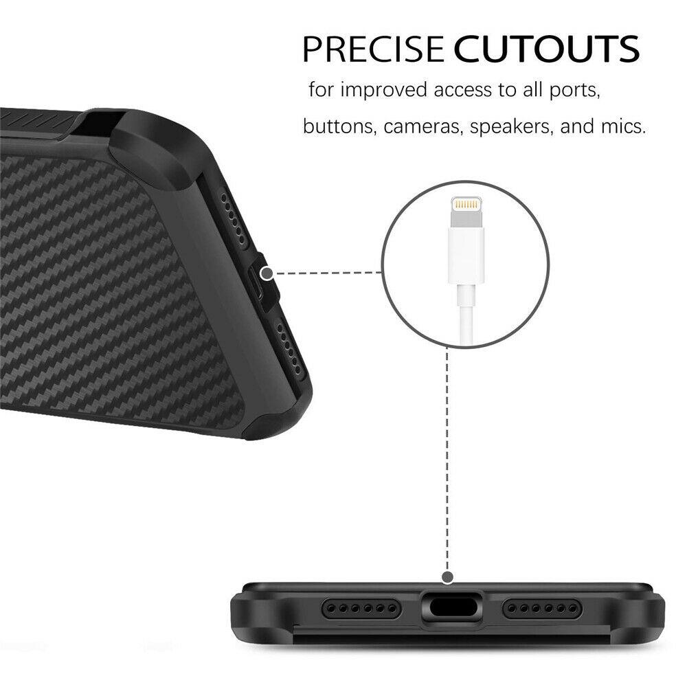 For iPhone 11/Pro/Max/XS Max/XR/X/8/7/Plus Carbon Fiber Hard Case+Tempered Glass dz-techdz-tech 