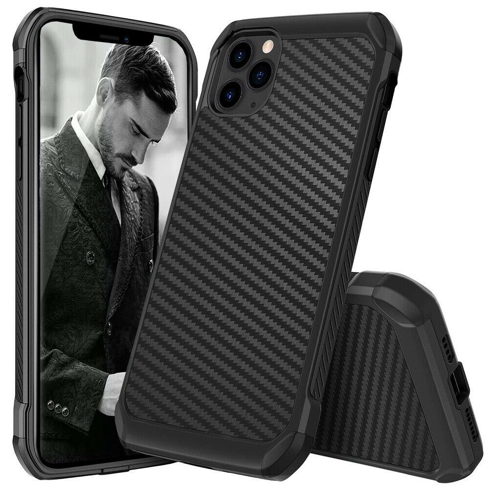 For iPhone 11/Pro/Max/XS Max/XR/X/8/7/Plus Carbon Fiber Hard Case+Tempered Glass dz-techdz-tech For Apple iPhone 11 