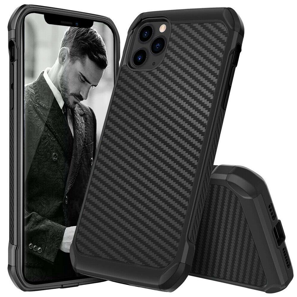 For iPhone 11/Pro/Max/XS Max/XR/X/8/7/Plus Carbon Fiber Hard Case+Tempered Glass dz-techdz-tech For Apple iPhone 11 Pro Max 
