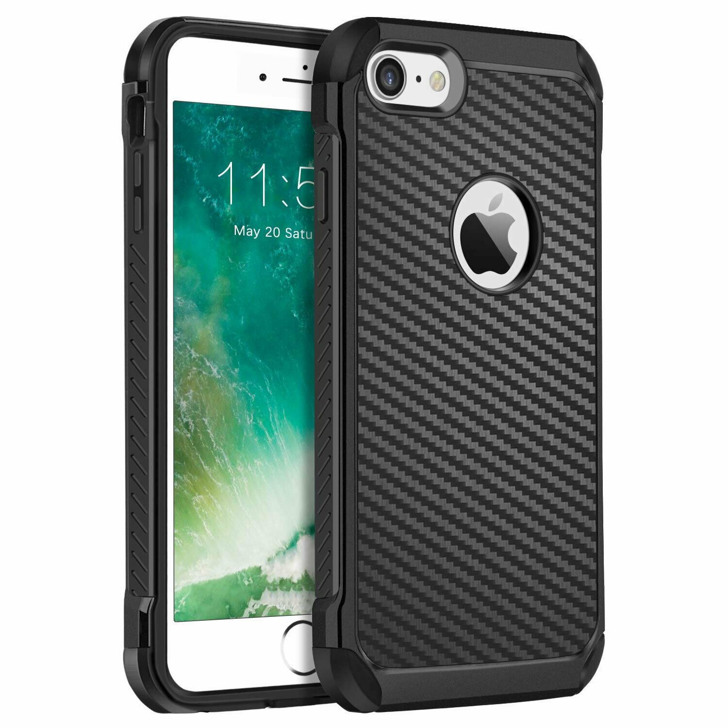 For iPhone 11/Pro/Max/XS Max/XR/X/8/7/Plus Carbon Fiber Hard Case+Tempered Glass dz-techdz-tech For Apple iPhone 8 Plus/7 Plus 