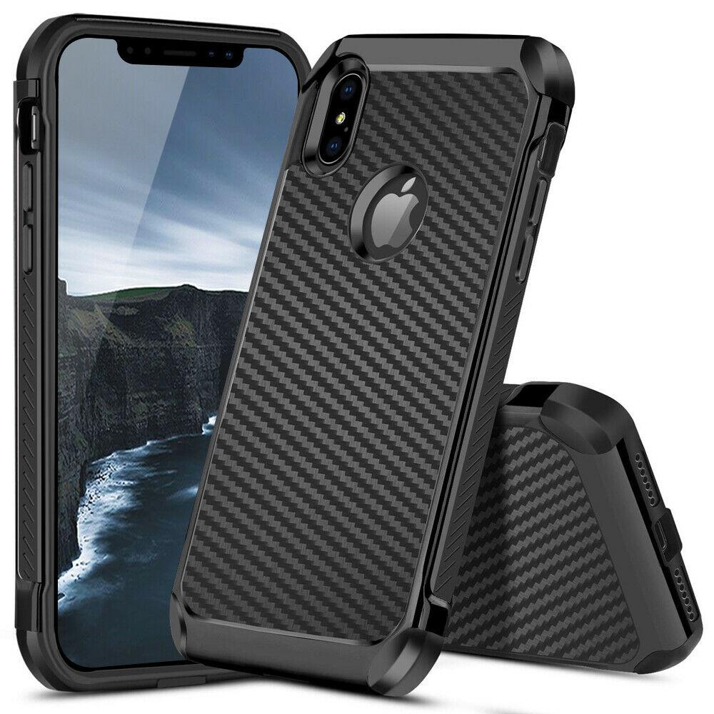 For iPhone 11/Pro/Max/XS Max/XR/X/8/7/Plus Carbon Fiber Hard Case+Tempered Glass dz-techdz-tech For Apple iPhone XS Case 