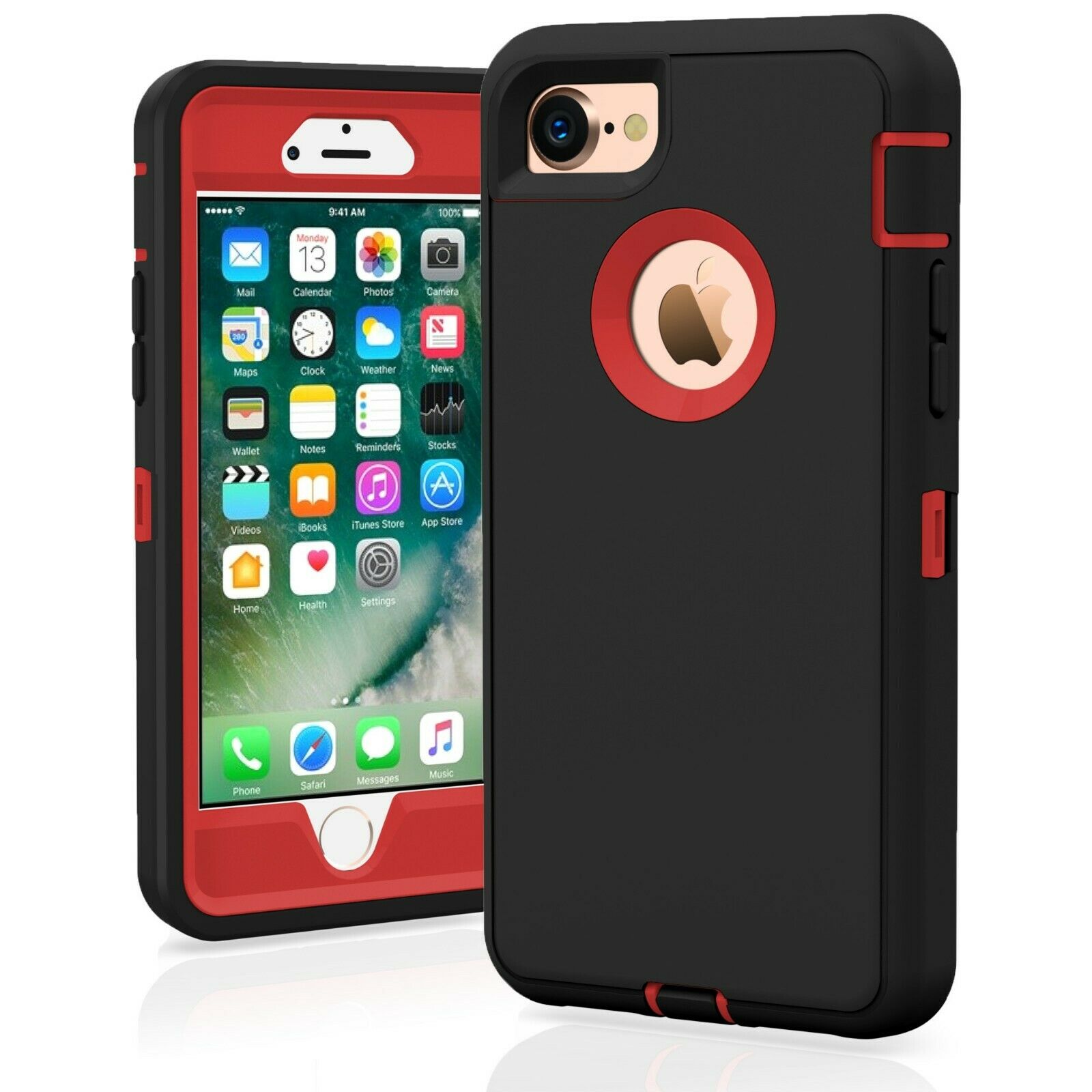 For iPhone 7 / 7 Plus 8 / 8 Plus Case Cover Protective Hybrid Rugged Shockproof alphaaccessmobile For iPhone 7 BLACK RED 