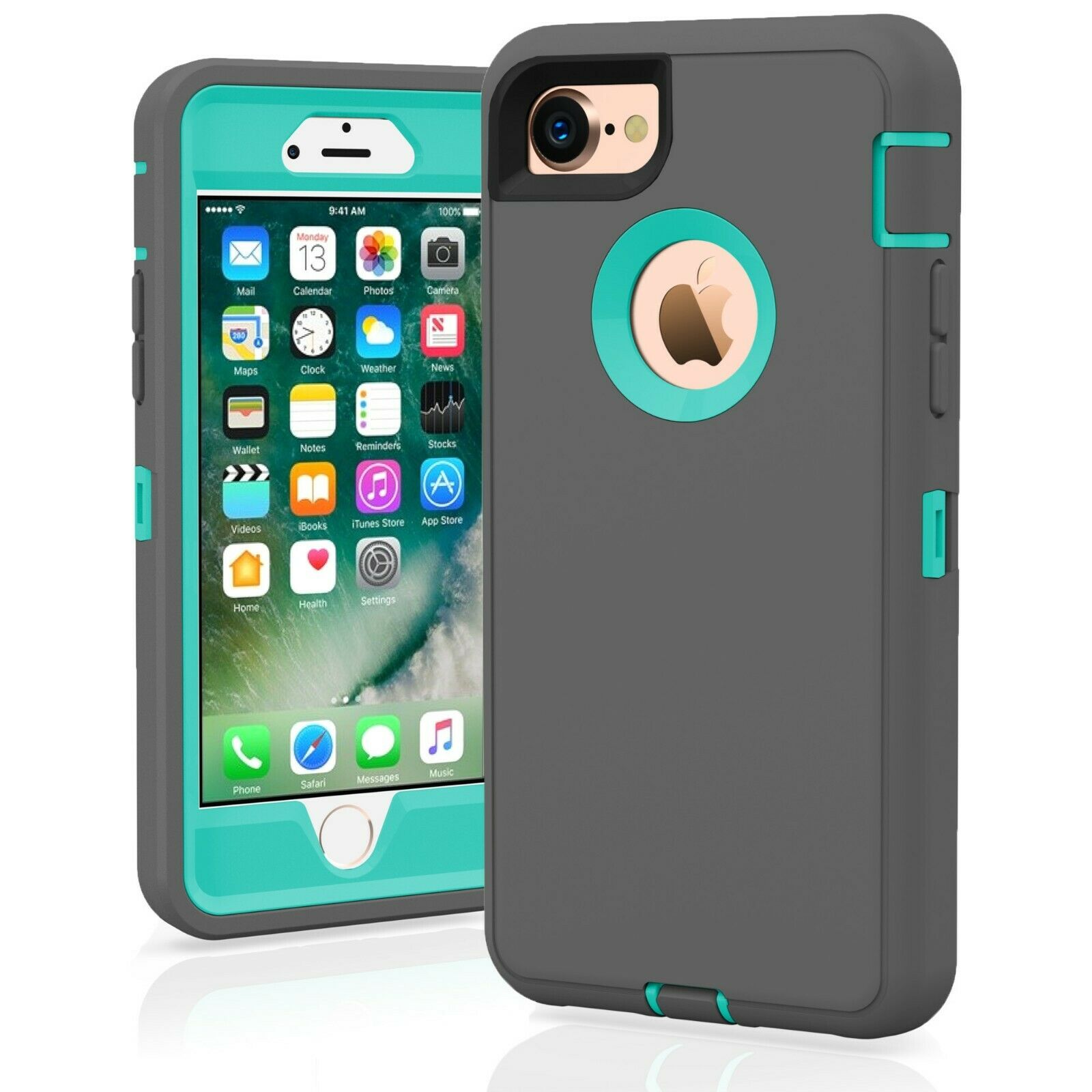 For iPhone 7 / 7 Plus 8 / 8 Plus Case Cover Protective Hybrid Rugged Shockproof alphaaccessmobile For iPhone 7 GREY TEAL 