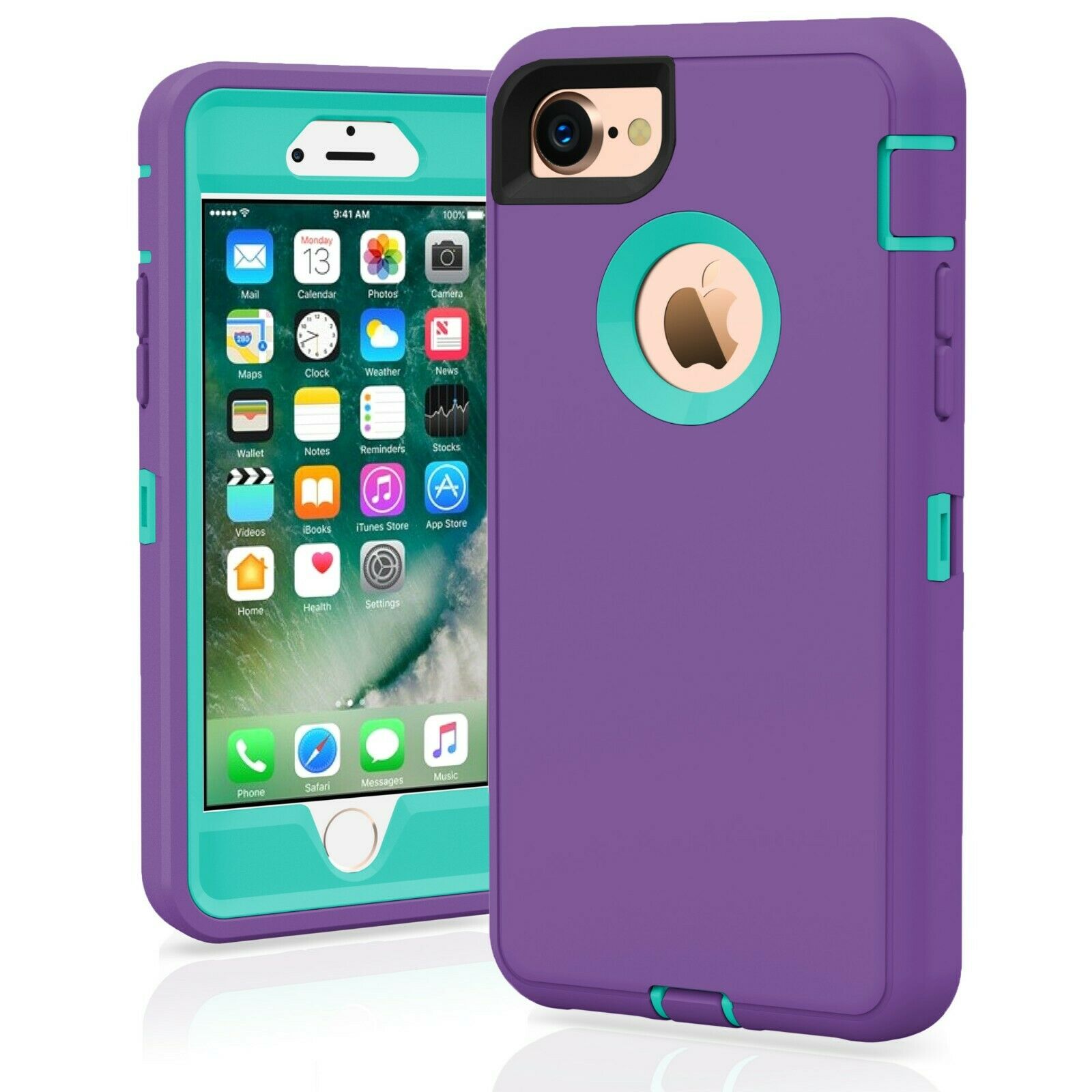 For iPhone 7 / 7 Plus 8 / 8 Plus Case Cover Protective Hybrid Rugged Shockproof alphaaccessmobile For iPhone 7 PURPLE TEAL 