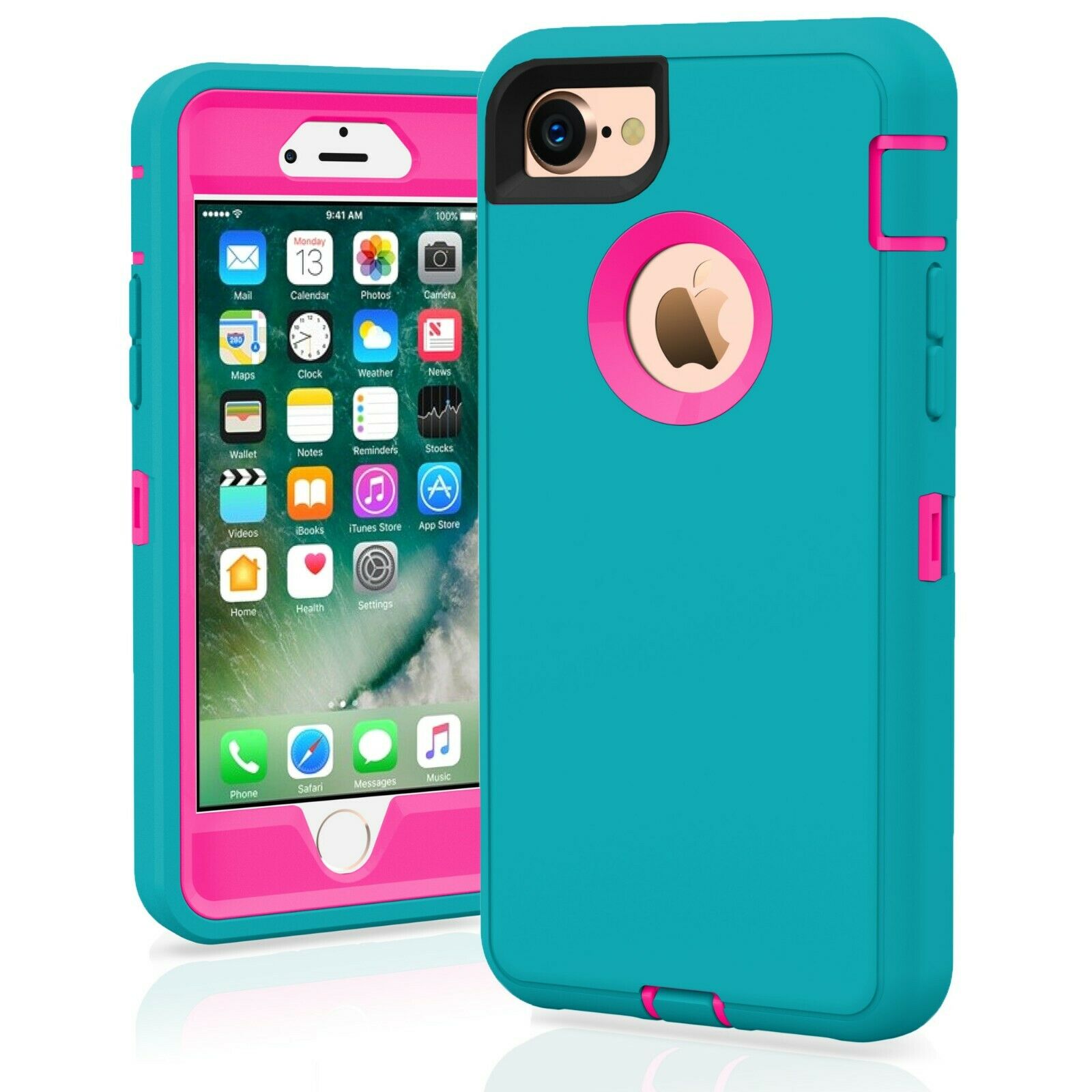 For iPhone 7 / 7 Plus 8 / 8 Plus Case Cover Protective Hybrid Rugged Shockproof alphaaccessmobile For iPhone 7 TEAL PINK 