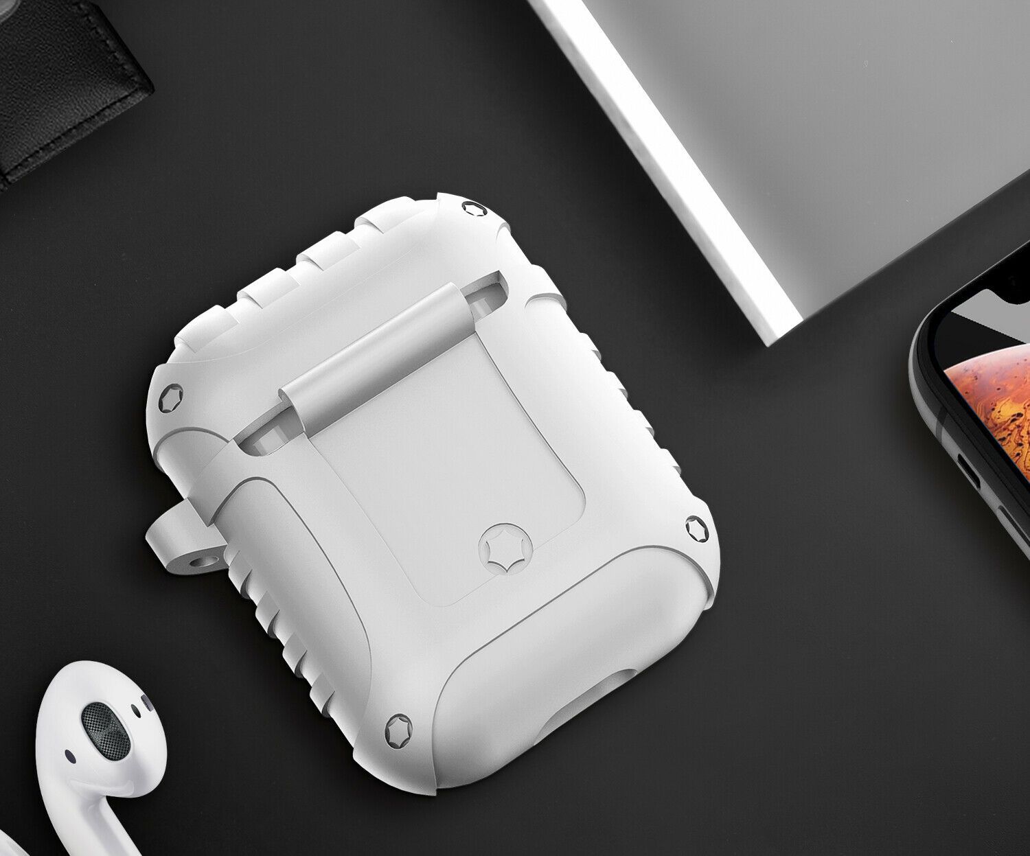 JINGER Shockproof AirPods 1 / 2 Silicone Case Cover Protective Skin + Key Chain e*carat 