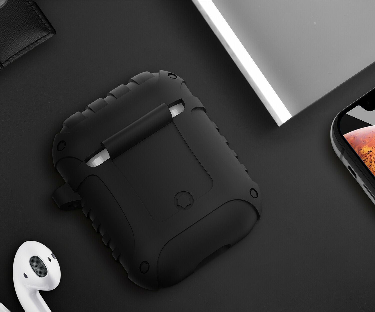 JINGER Shockproof AirPods 1 / 2 Silicone Case Cover Protective Skin + Key Chain e*carat 