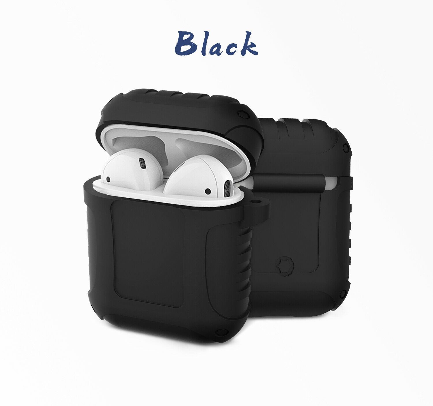 JINGER Shockproof AirPods 1 / 2 Silicone Case Cover Protective Skin + Key Chain e*carat Black 