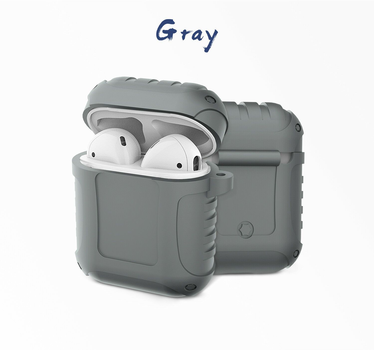 JINGER Shockproof AirPods 1 / 2 Silicone Case Cover Protective Skin + Key Chain e*carat Gray 
