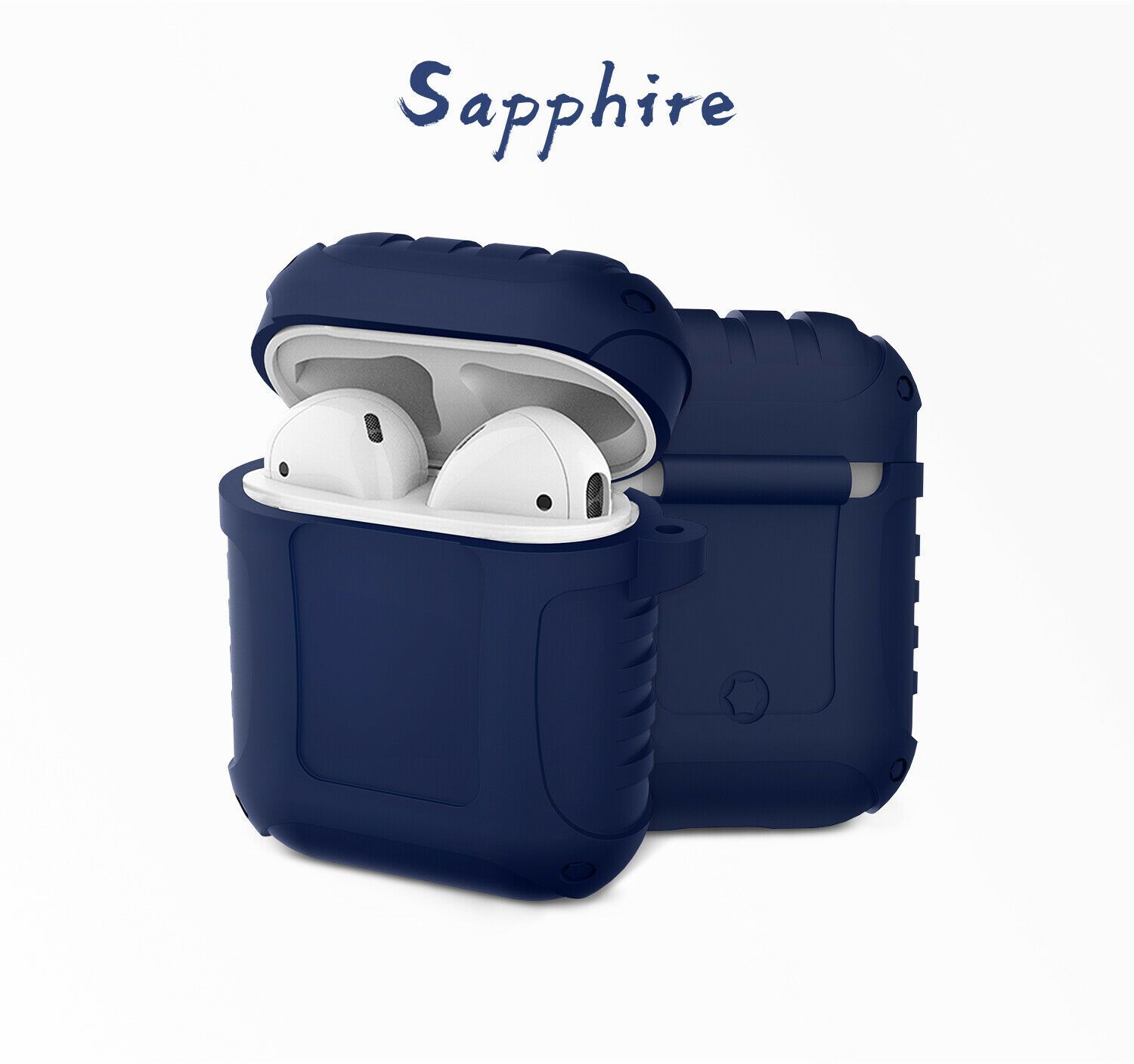 JINGER Shockproof AirPods 1 / 2 Silicone Case Cover Protective Skin + Key Chain e*carat Midnight Blue 