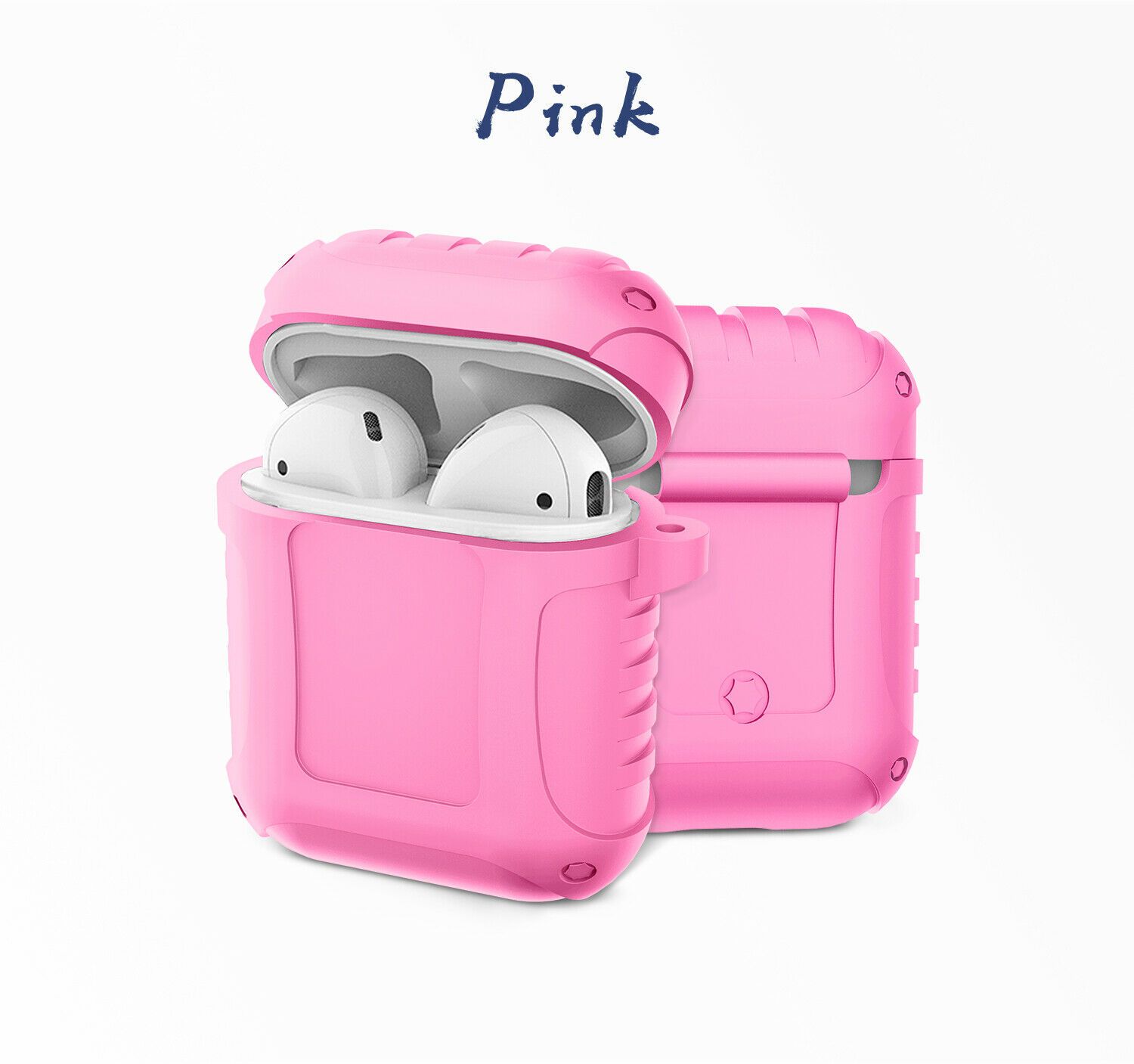 JINGER Shockproof AirPods 1 / 2 Silicone Case Cover Protective Skin + Key Chain e*carat Pink 