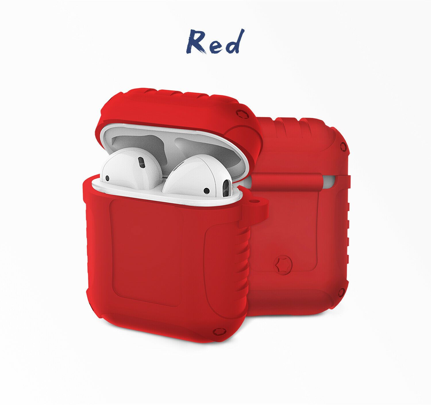 JINGER Shockproof AirPods 1 / 2 Silicone Case Cover Protective Skin + Key Chain e*carat Red 