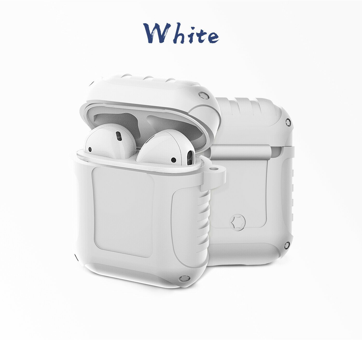 JINGER Shockproof AirPods 1 / 2 Silicone Case Cover Protective Skin + Key Chain e*carat White 