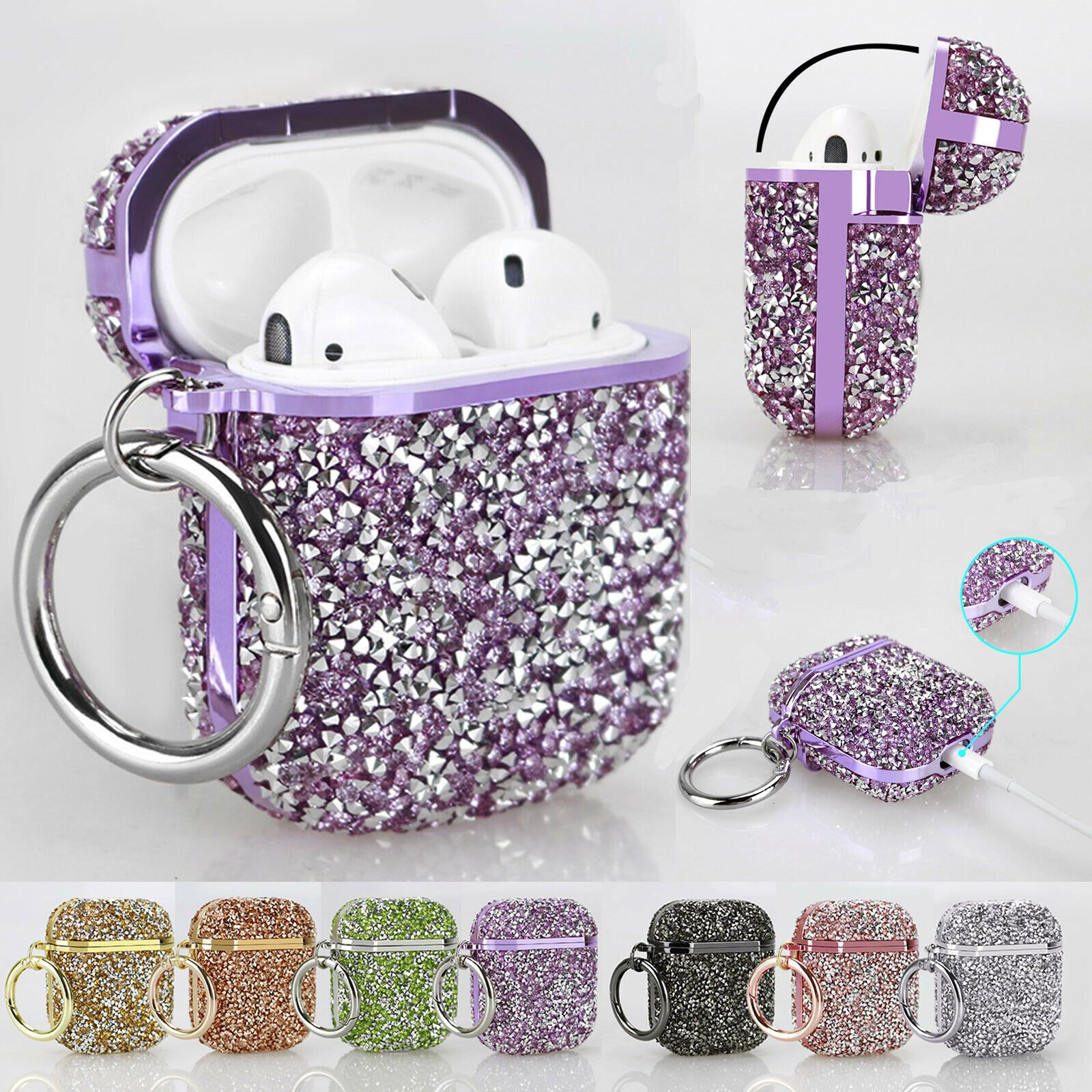 Keychain Charing Protective Case Bling Glitter Cover For Apple Airpods Pro/1/2 easyshops*easyshops* 