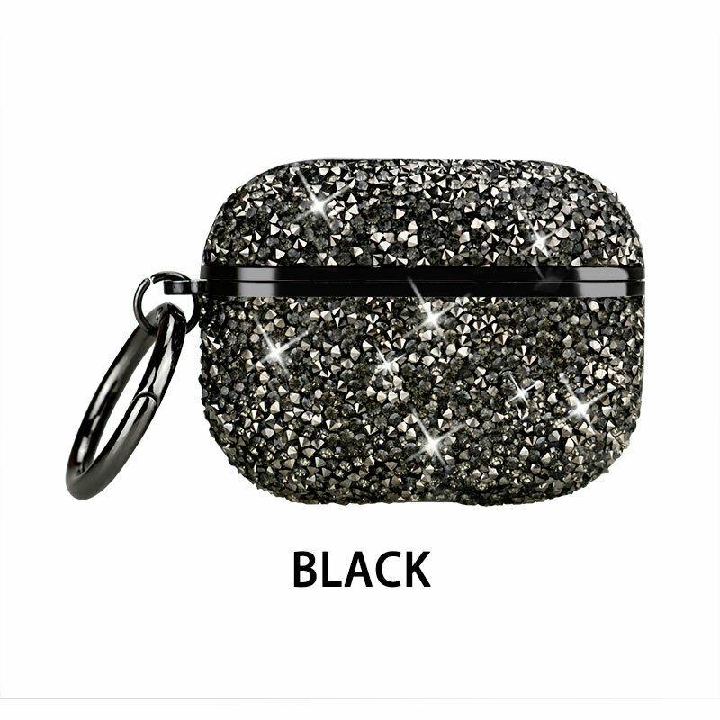 Keychain Charing Protective Case Bling Glitter Cover For Apple Airpods Pro/1/2 easyshops*easyshops* Black For Apple AirPods 1/2 