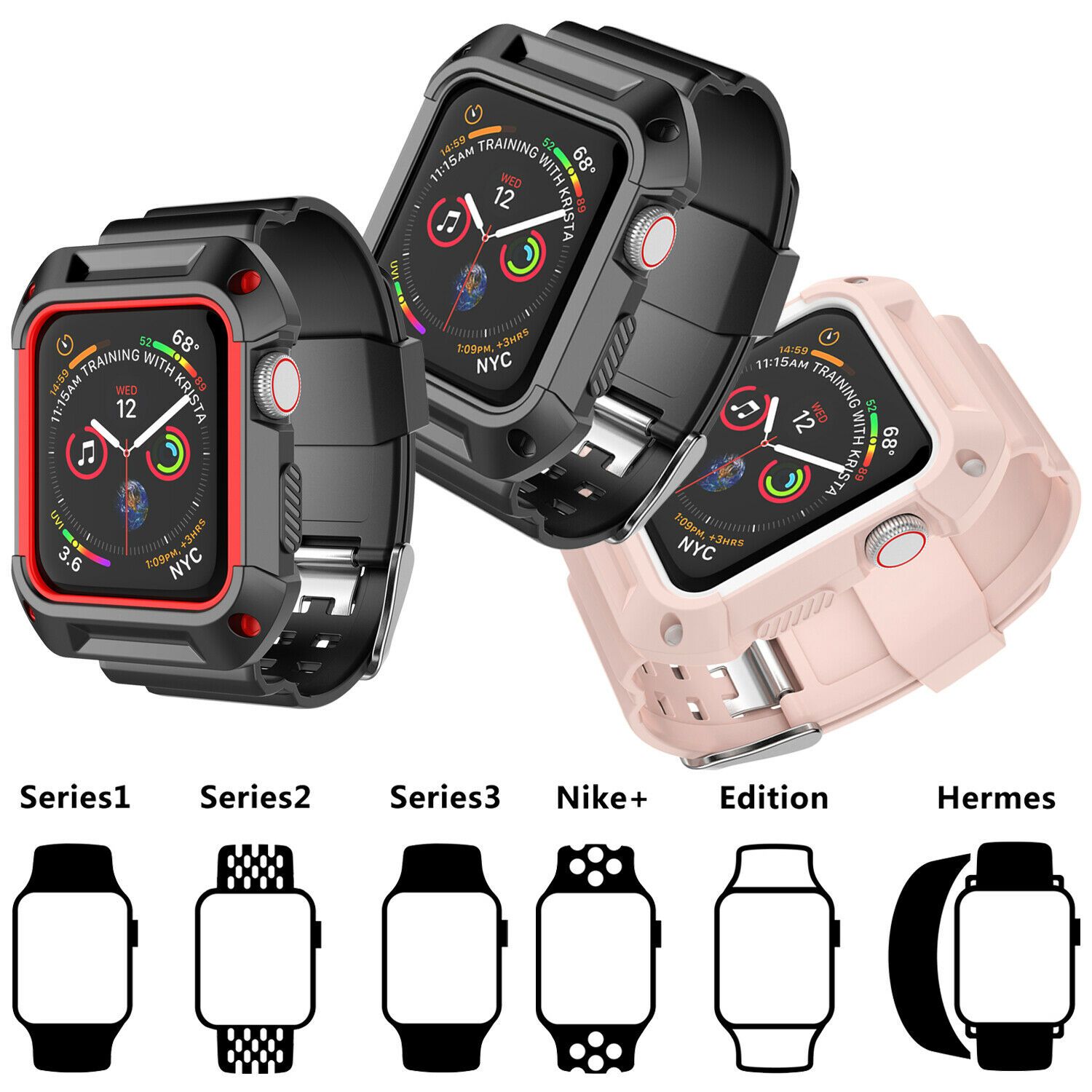 Silicone Sport Band Strap+Case for Apple Watch Series 5/4/3/2/1 42/38/40/44mm ebizware 
