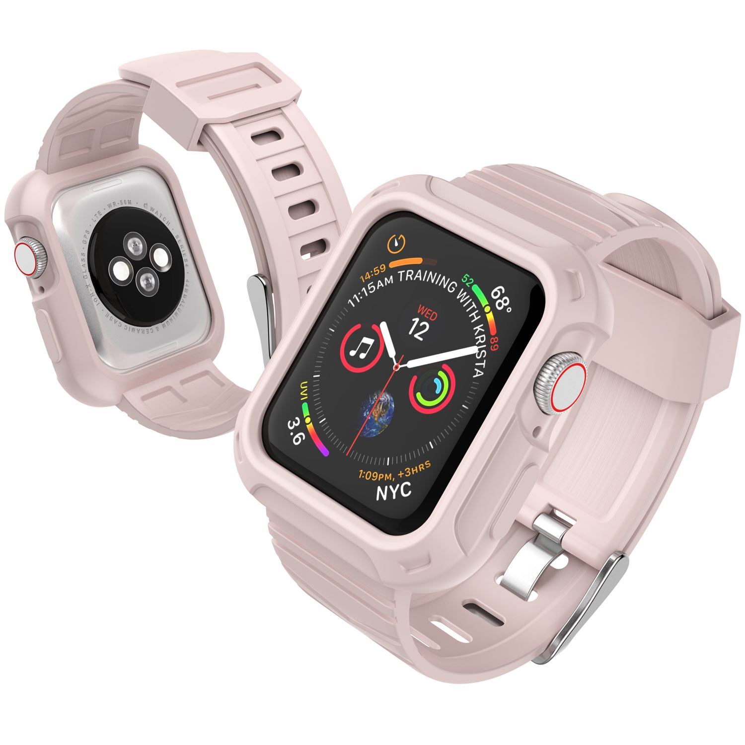 Silicone Sport Band Strap+Case for Apple Watch Series 5/4/3/2/1 42/38/40/44mm ebizware 38mm (Series 3/2/1) Baby Pink (Series 5/4) iwatch Band and Case