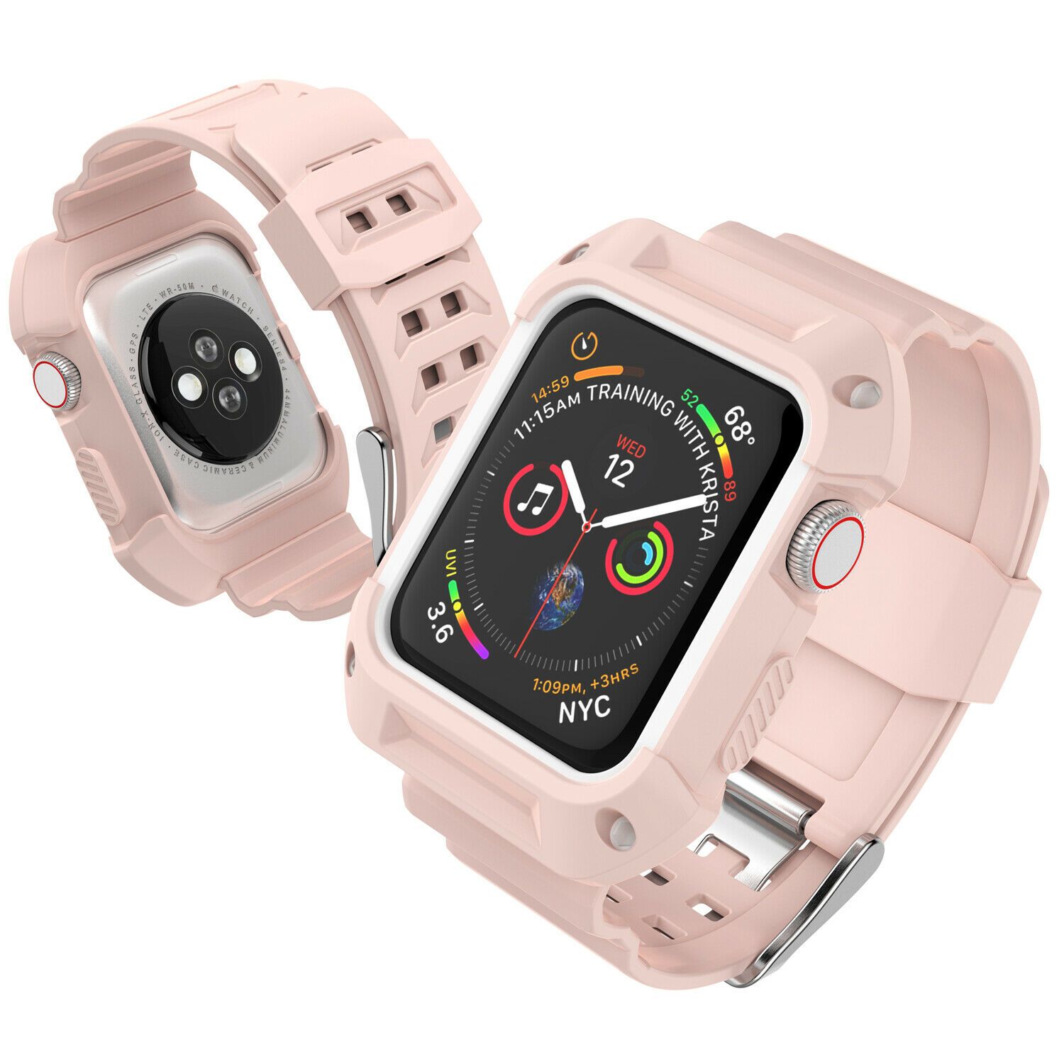 Silicone Sport Band Strap+Case for Apple Watch Series 5/4/3/2/1 42/38/40/44mm ebizware 38mm (Series 3/2/1) Baby Pink+White (Series 3/2/1) iwatch Band and Case