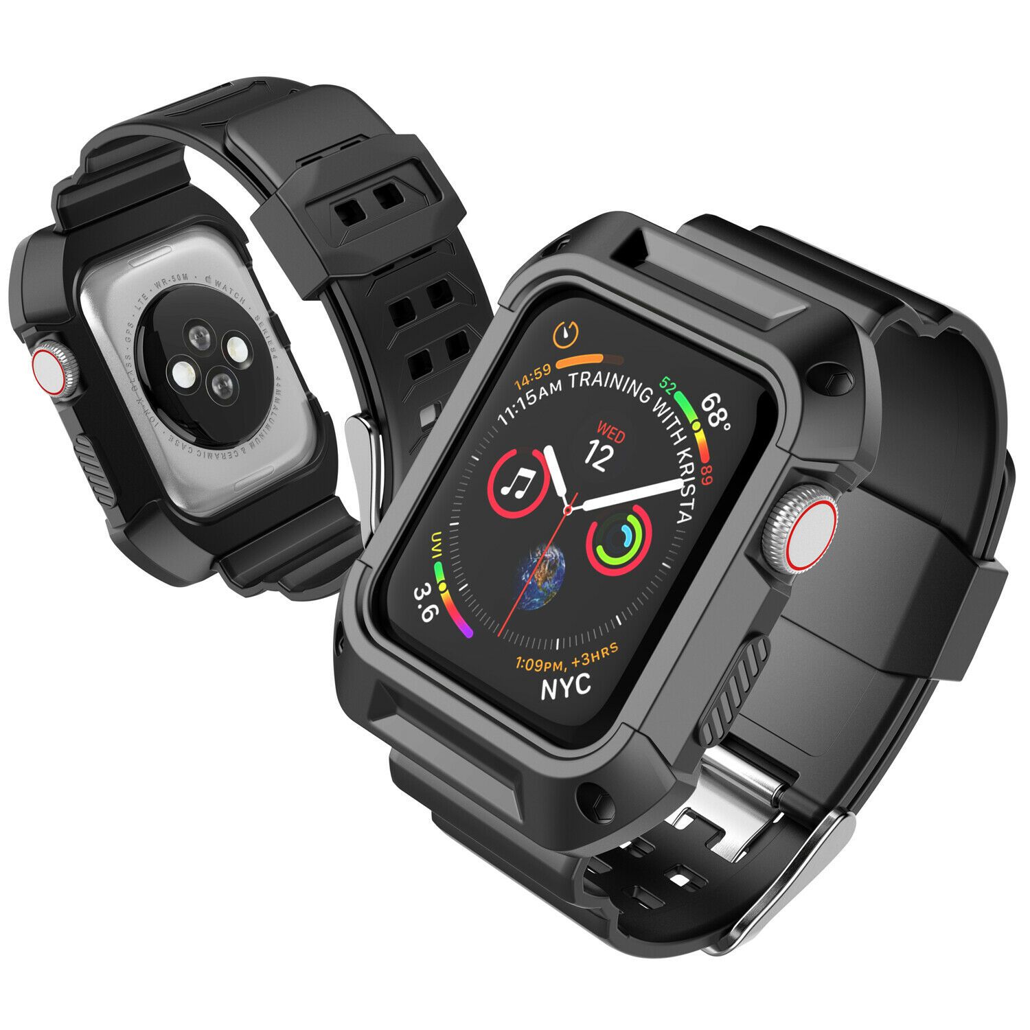 Silicone Sport Band Strap+Case for Apple Watch Series 5/4/3/2/1 42/38/40/44mm ebizware 38mm (Series 3/2/1) Black (Series 3/2/1) iwatch Band and Case