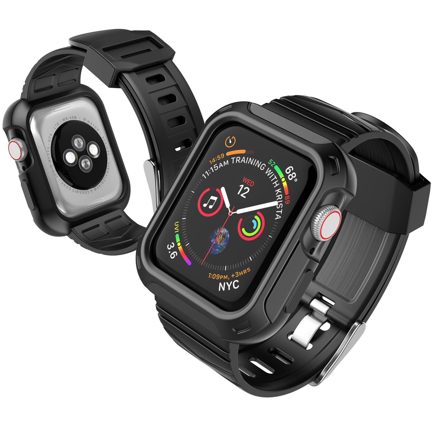 Silicone Sport Band Strap+Case for Apple Watch Series 5/4/3/2/1 42/38/40/44mm ebizware 38mm (Series 3/2/1) Black (Series 5/4) iwatch Band and Case