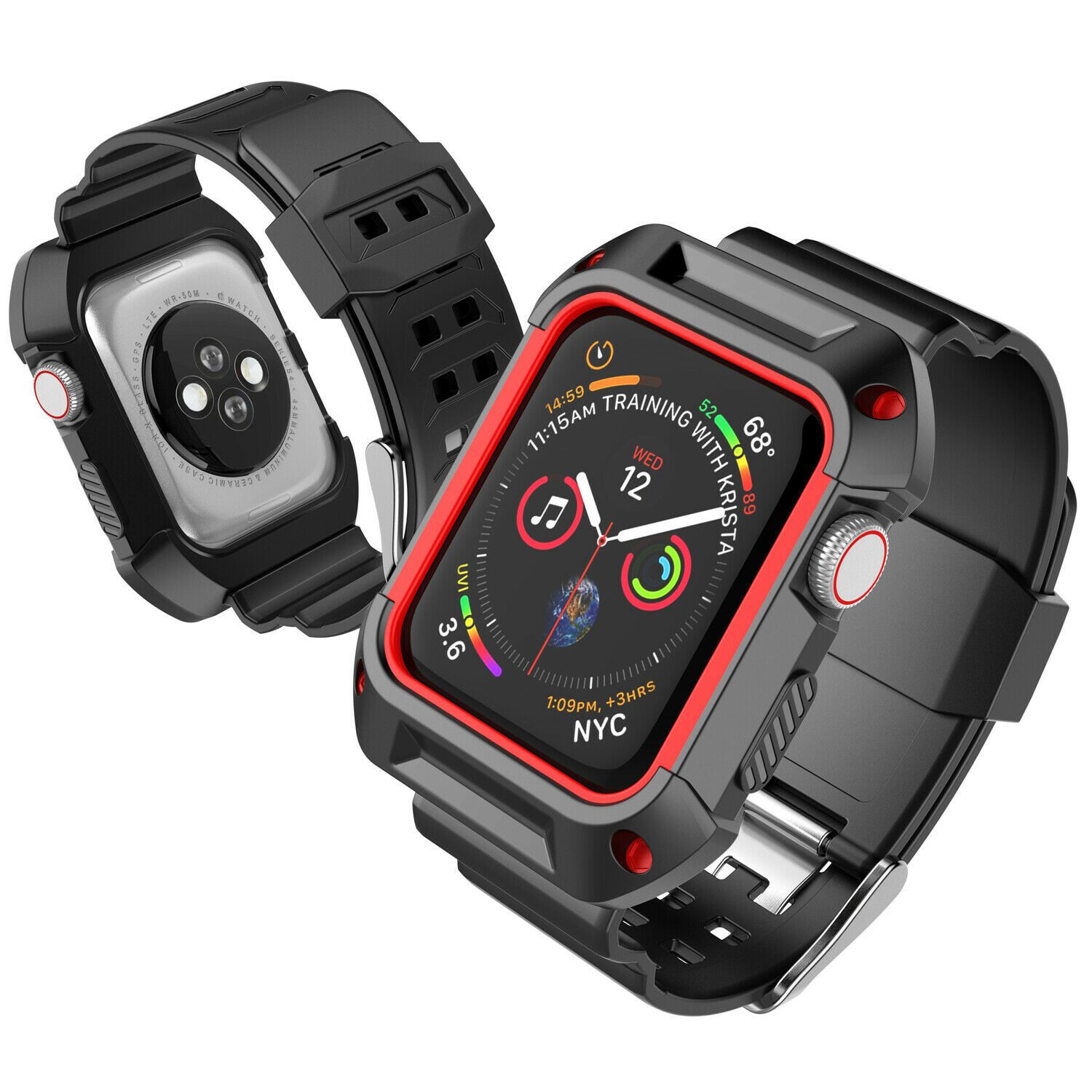 Silicone Sport Band Strap+Case for Apple Watch Series 5/4/3/2/1 42/38/40/44mm ebizware 38mm (Series 3/2/1) Black+Red (Series 3/2/1) iwatch Band and Case