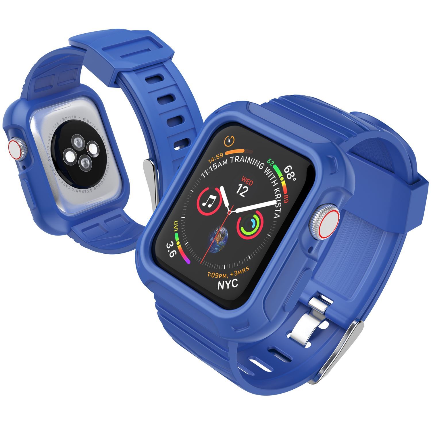 Silicone Sport Band Strap+Case for Apple Watch Series 5/4/3/2/1 42/38/40/44mm ebizware 38mm (Series 3/2/1) Blue (Series 5/4) iwatch Band and Case
